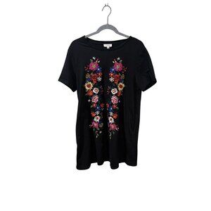 Umgee Black Floral Embroidered Short Sleeve Womens TSHIRT DRESS Size Medium